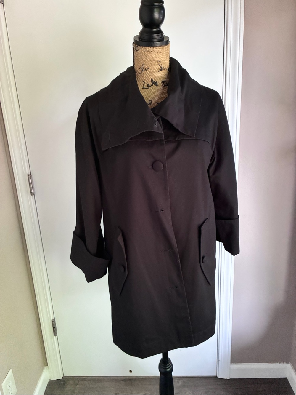 Banana Republic Black Button-Front Trench Coat
